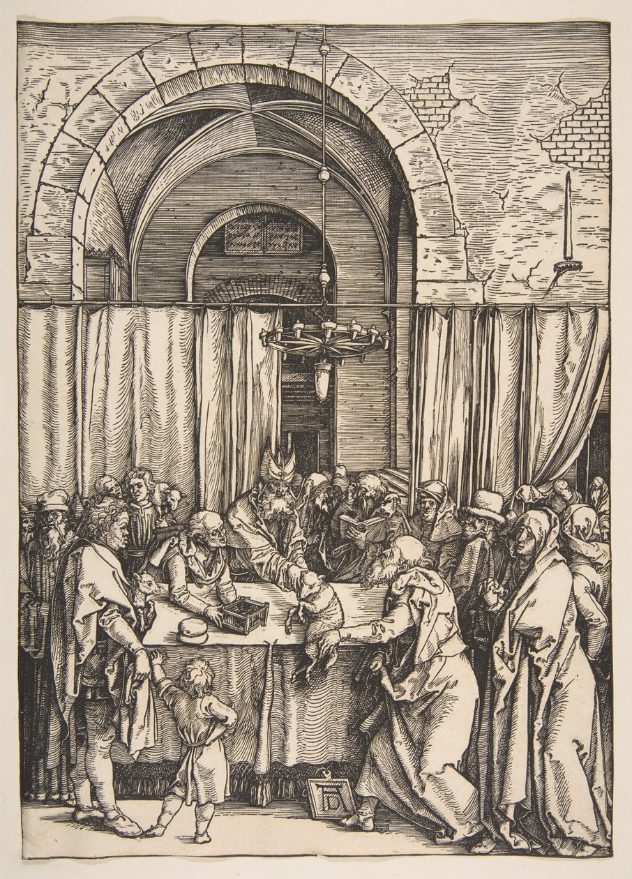 Joakimin uhrin hylkääminen, sarjasta Neitsyt Marian elämä tekijältä Albrecht Dürer