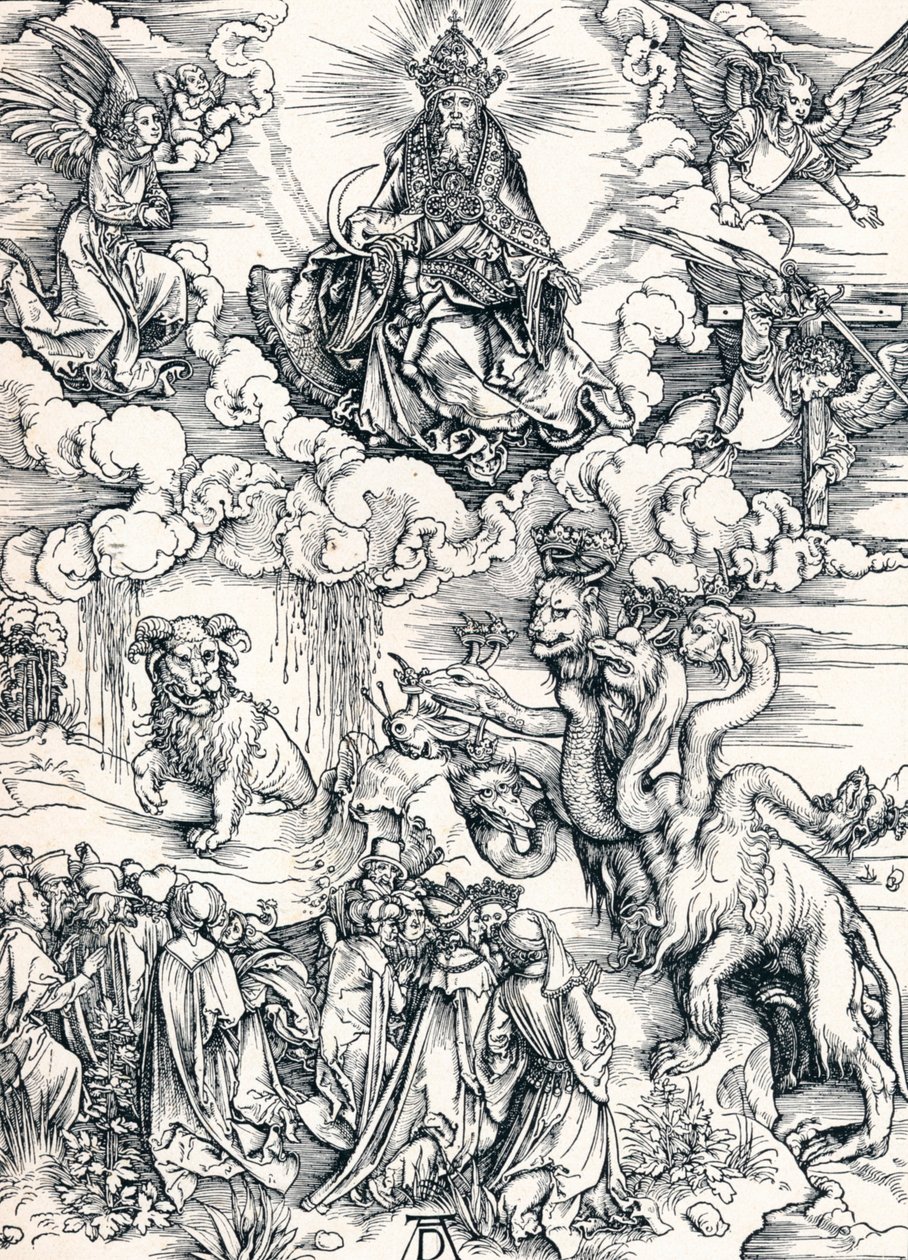 Seitsemänpäinen peto ja karitsansarvet sisältävä peto, 1498 1906. tekijältä Albrecht Dürer
