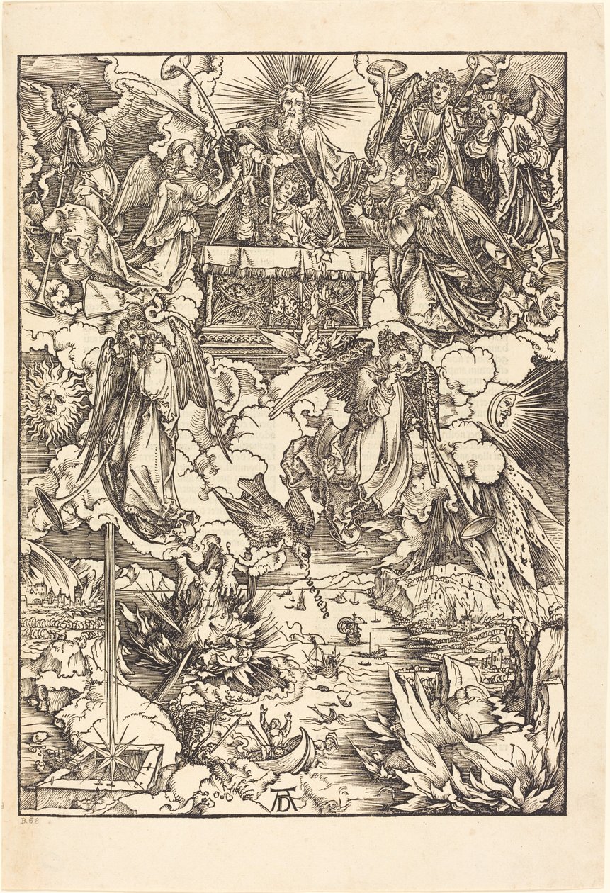 Seitsemän enkeliä trumpettien kanssa tekijältä Albrecht Dürer