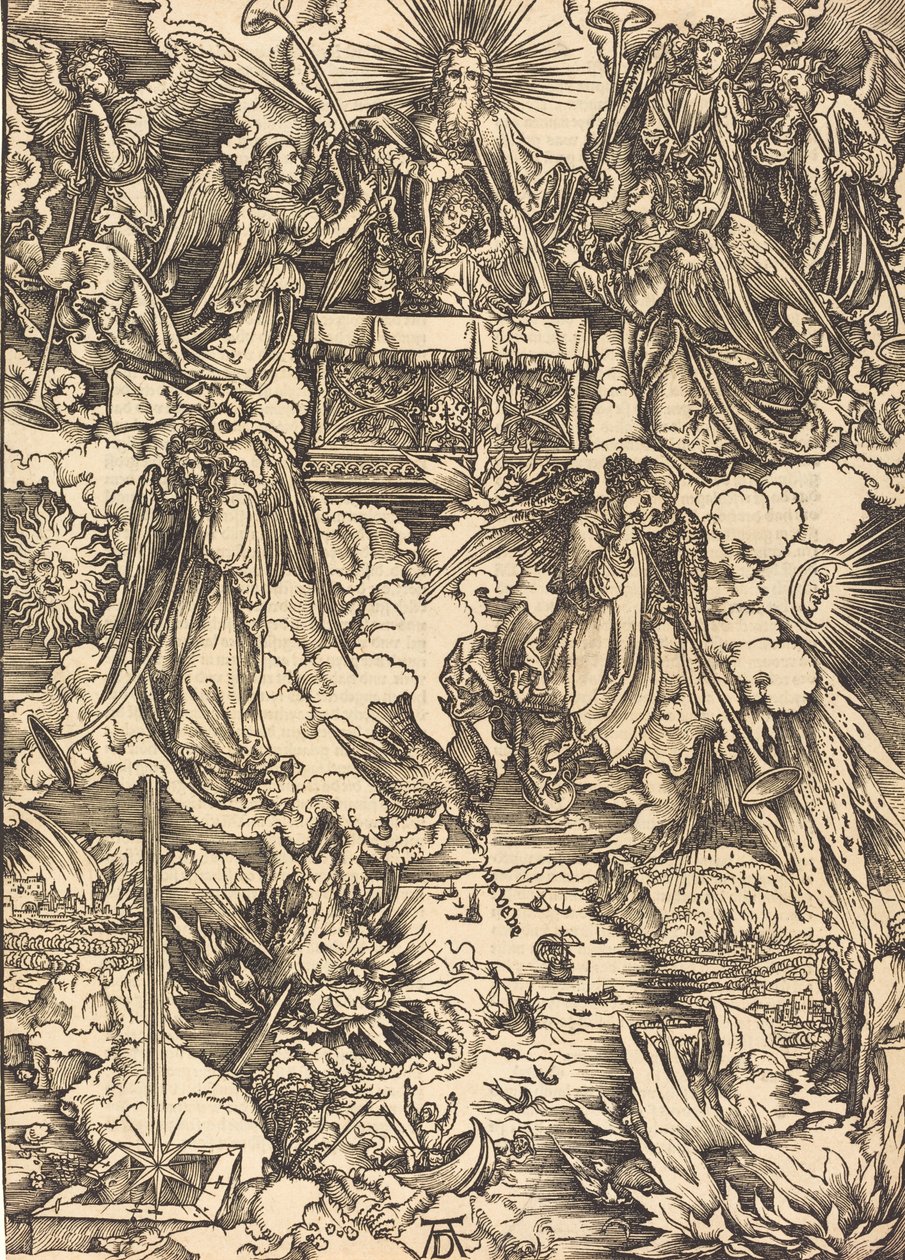 Seitsemän enkeliä trumpettien kanssa, luultavasti n. 14961498. tekijältä Albrecht Dürer