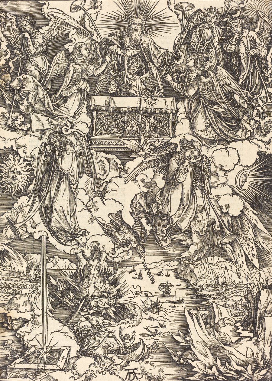 Seitsemän enkeliä trumpettien kanssa, luultavasti n. 14961498. tekijältä Albrecht Dürer