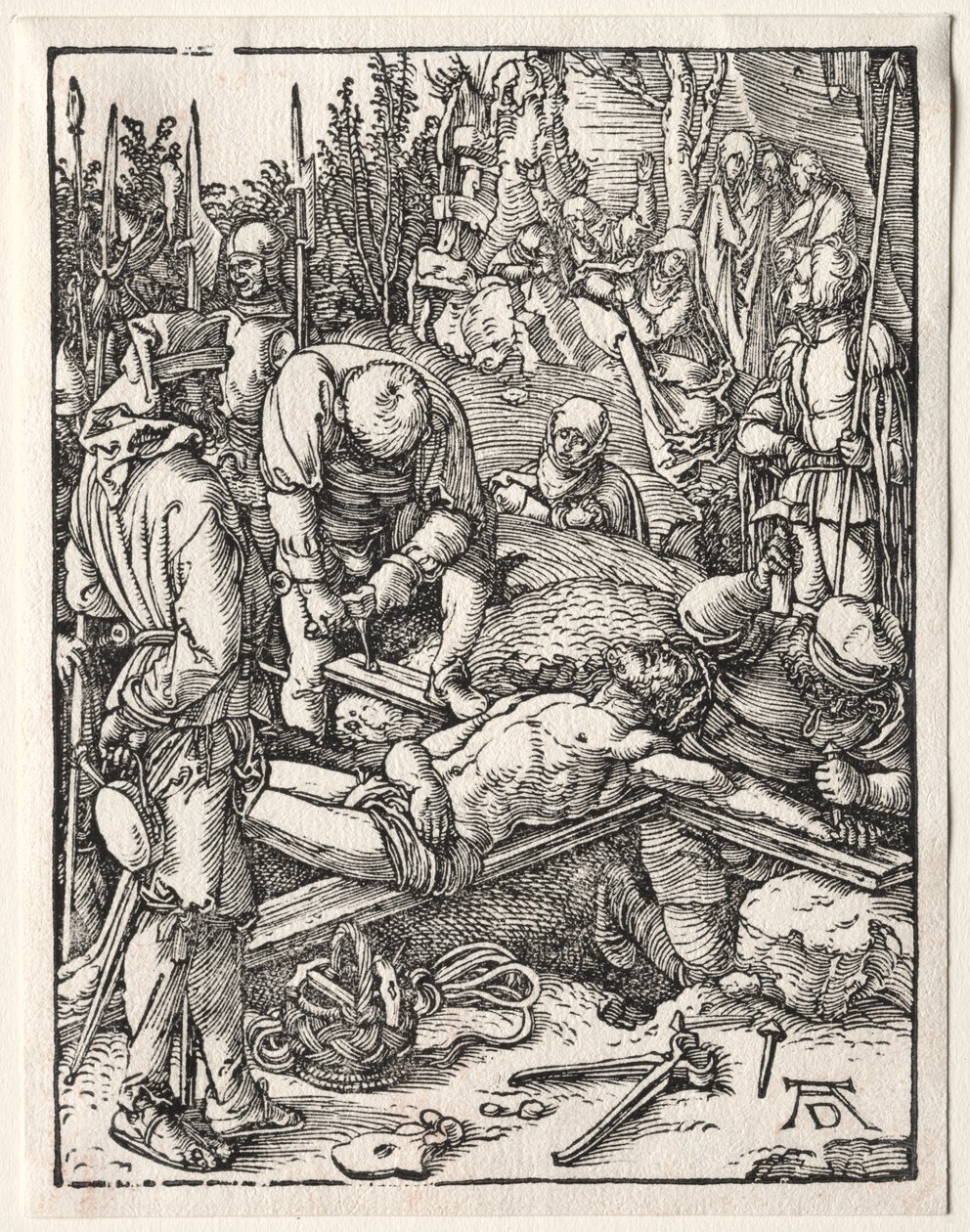 Pieni kärsimys: Kristuksen naulaaminen ristiin tekijältä Albrecht Dürer