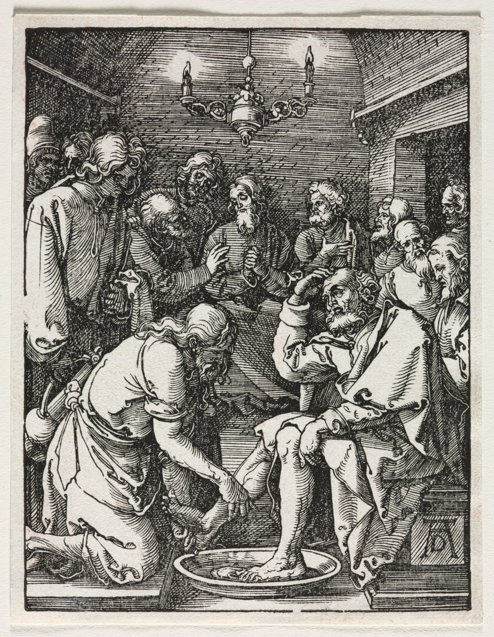 Pieni kärsimys: Kristus pesee Pietarin jalkoja tekijältä Albrecht Dürer