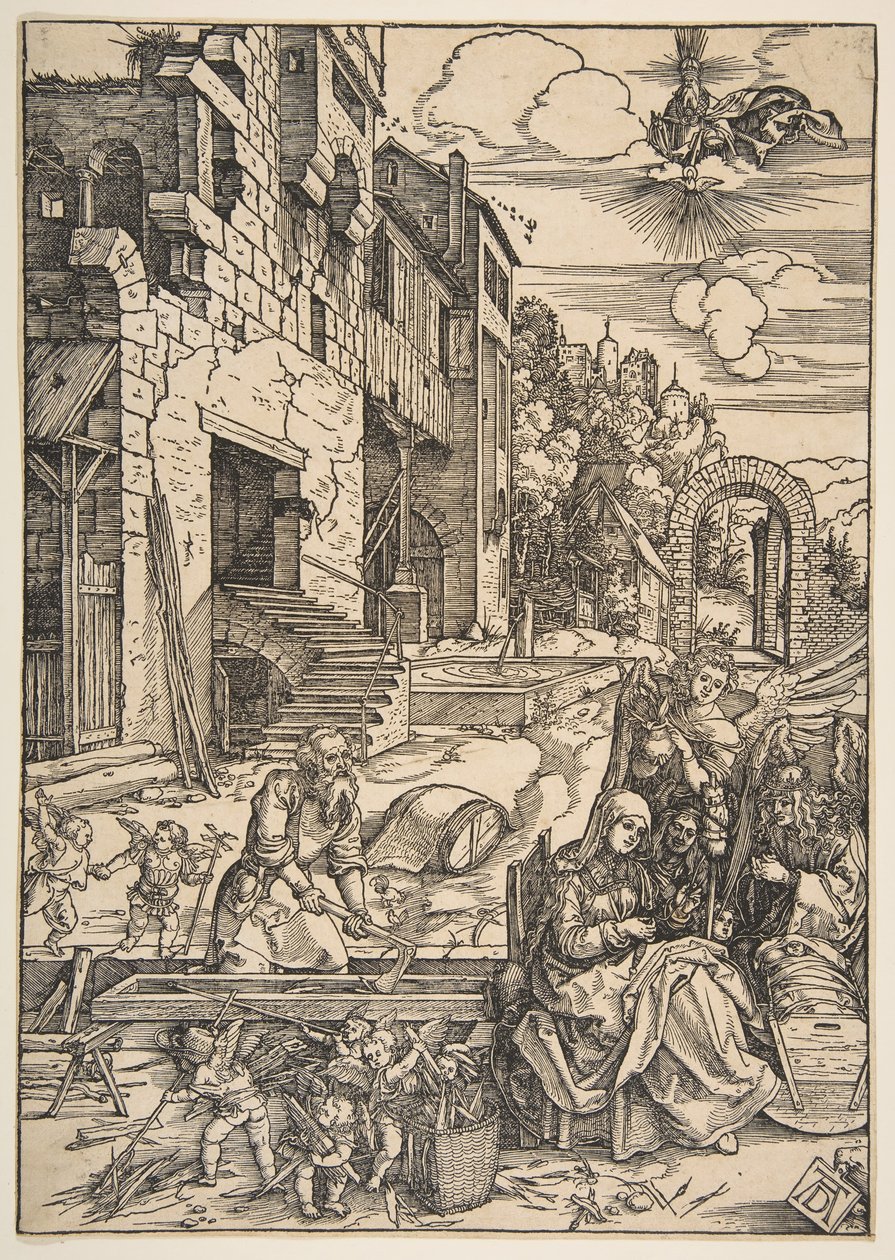 Pyhän perheen oleskelu Egyptissä, Neitsyen elämästä, vuoden 1511 jälkeen. tekijältä Albrecht Dürer