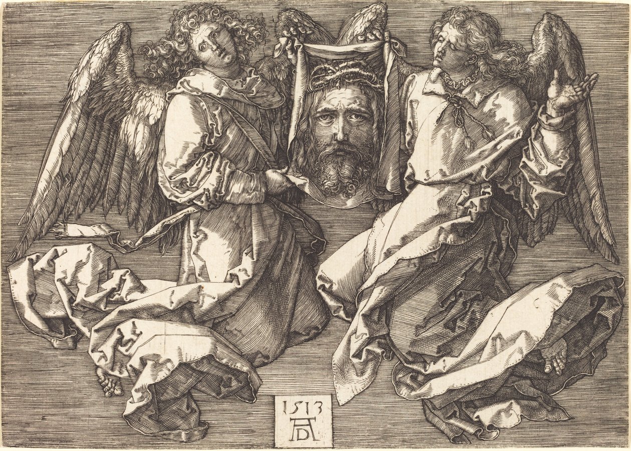 Kahden enkelin hallussa oleva Sudarium tekijältä Albrecht Dürer
