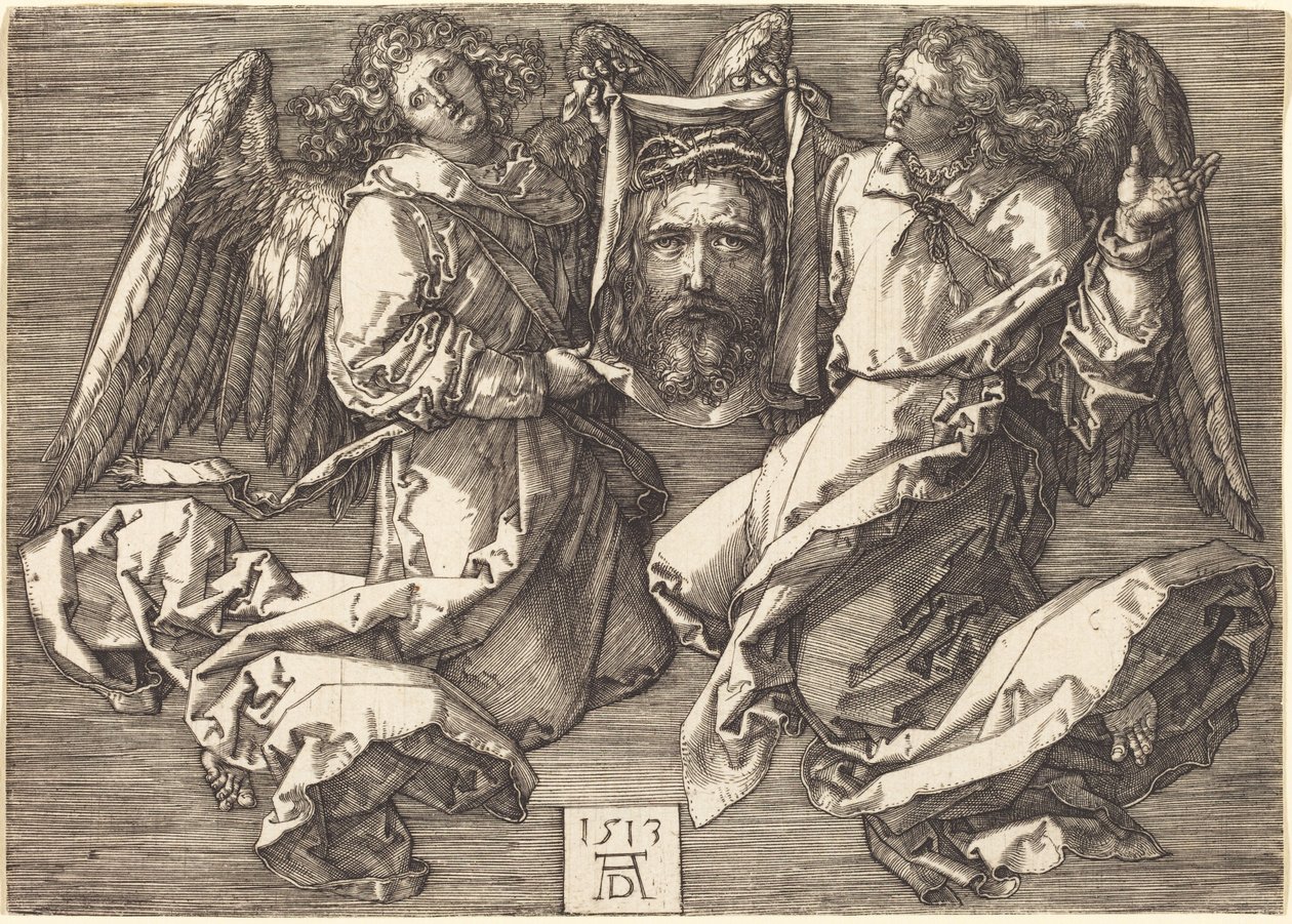 Kahden enkelin pitelemä hikiliina tekijältä Albrecht Dürer