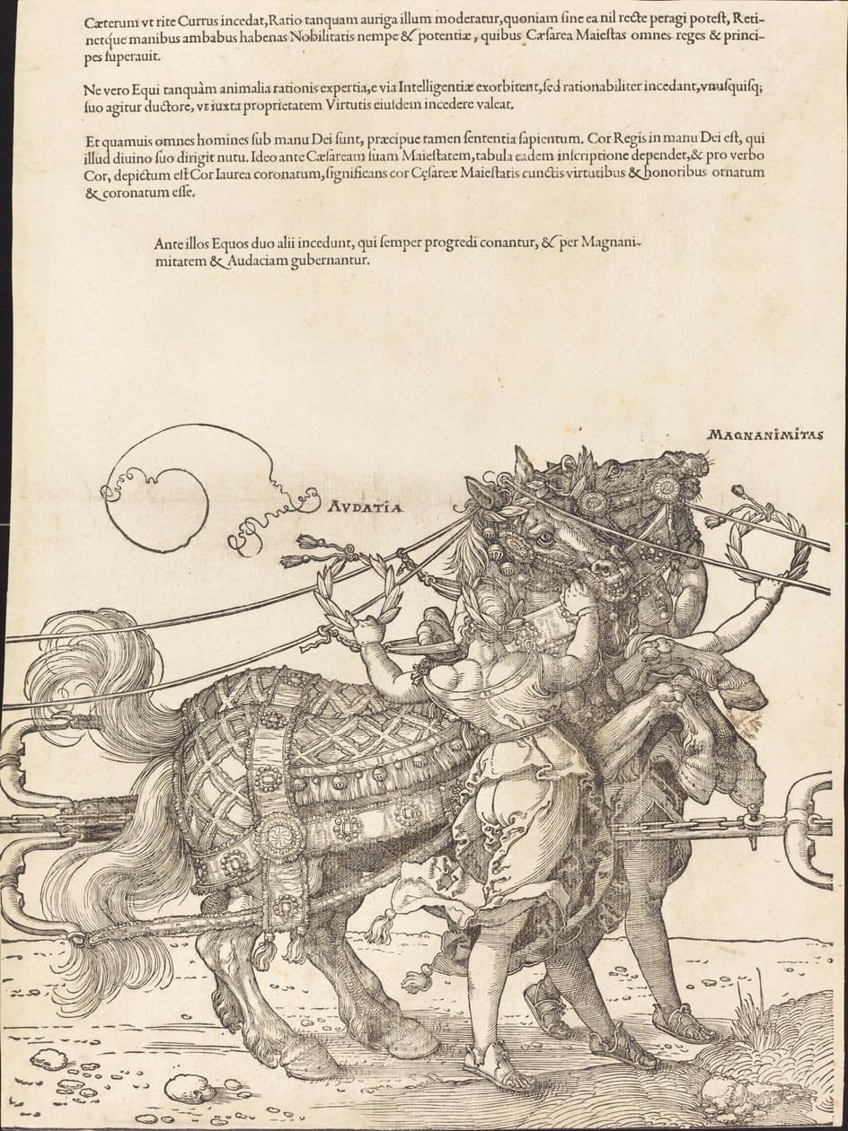 Maximilian I:n voittovaunut (suuri riemuauto) [kilpi 7/8] tekijältä Albrecht Dürer