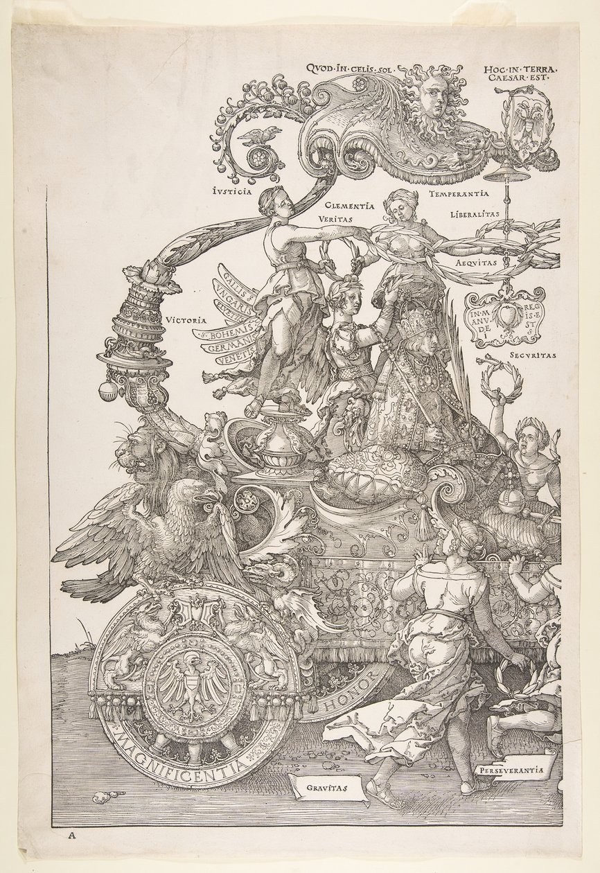 Maximilian I:n voittovaunut The Great Tri..., luultavasti valmistui noin. 1518, julkaistu 1522. tekijältä Albrecht Dürer