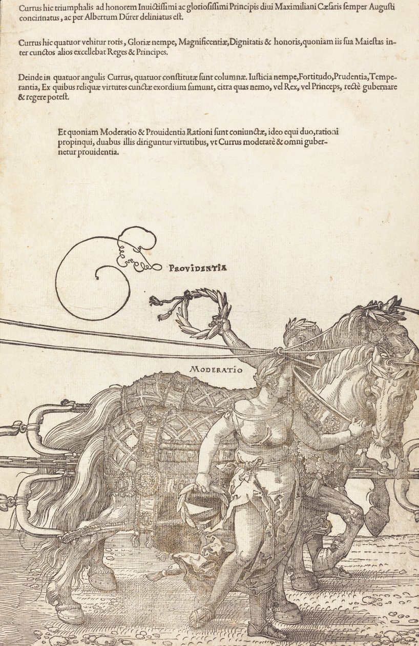 Maximilian I:n voittovaunut Suuri voittoauto [kilpi 3/8], 1523 latinalainen painos. tekijältä Albrecht Dürer