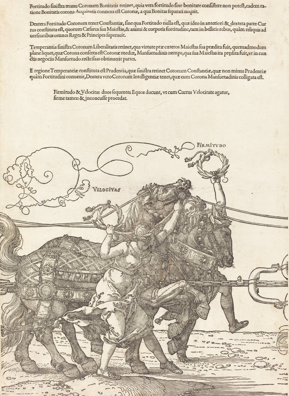 Maximilian I:n voittovaunut Suuri voittoauto [kilpi 5/8], 1523 latinalainen painos. tekijältä Albrecht Dürer