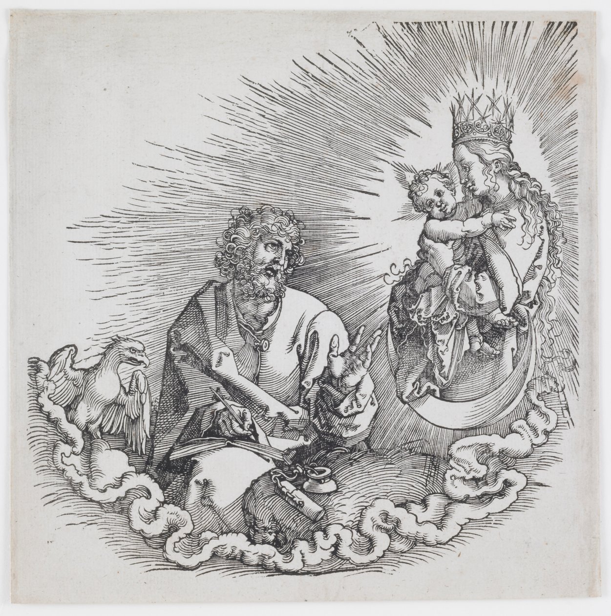 Neitsyt ilmestyy Pyhälle Johannekselle, vuoden 1511 painoksesta "The Apocalypse" tekijältä Albrecht Dürer