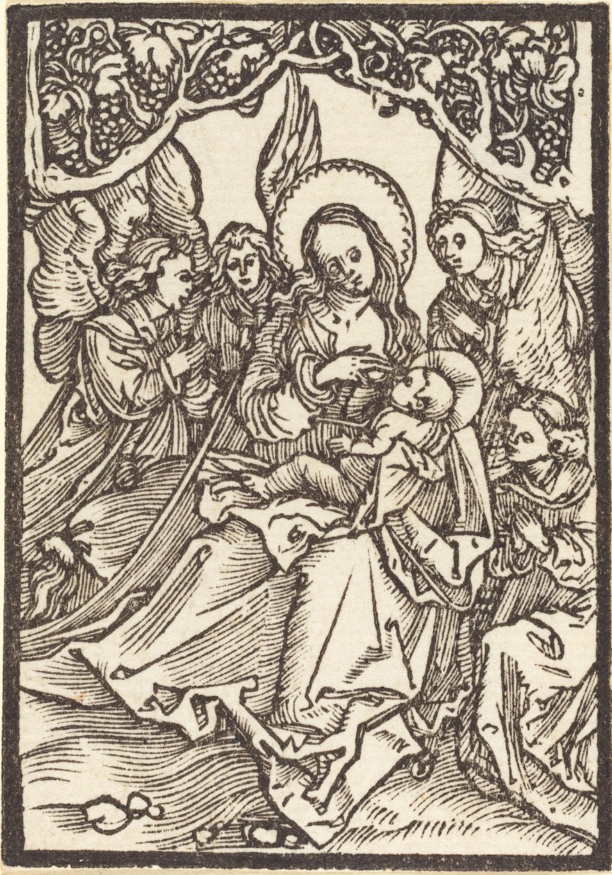 Neitsyt imettävät Kristus-lapsia neljän enkelin kanssa tekijältä Albrecht Dürer