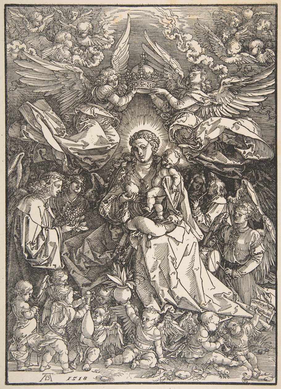 Neitsyt, jota ympäröi joukko enkeleitä tekijältä Albrecht Dürer