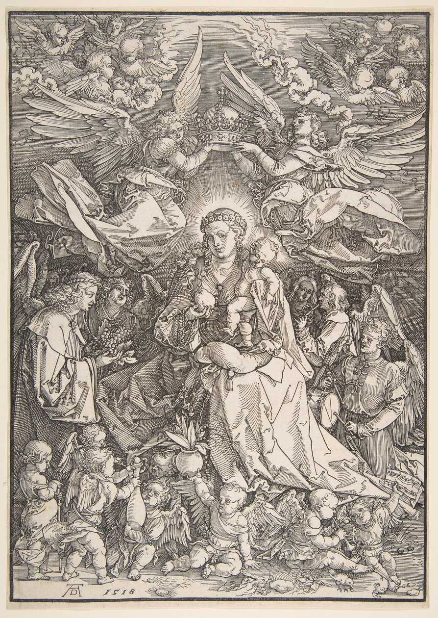Monien enkelien ympäröimä Neitsyt Maria tekijältä Albrecht Dürer