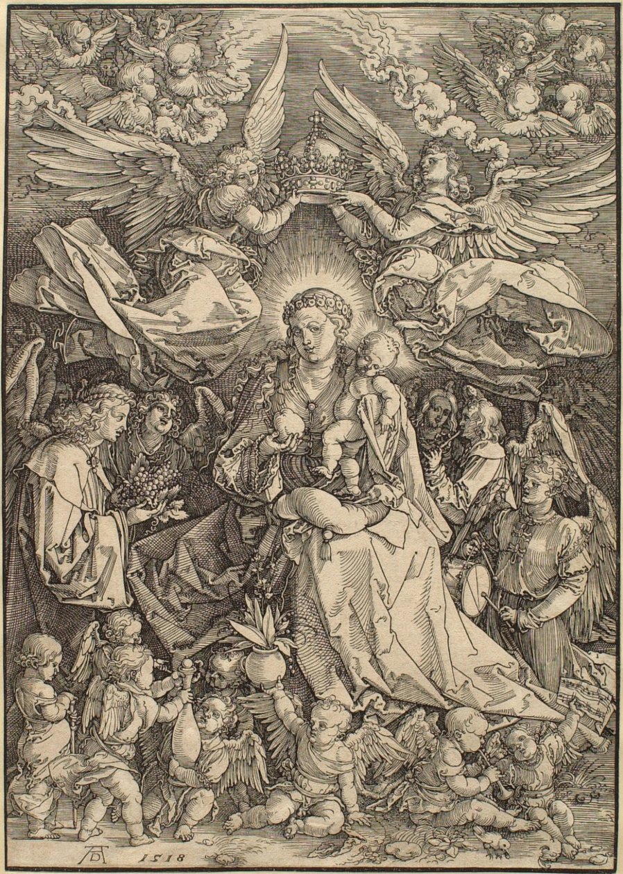 Neitsyt monien enkelien ympäröimänä tekijältä Albrecht Dürer