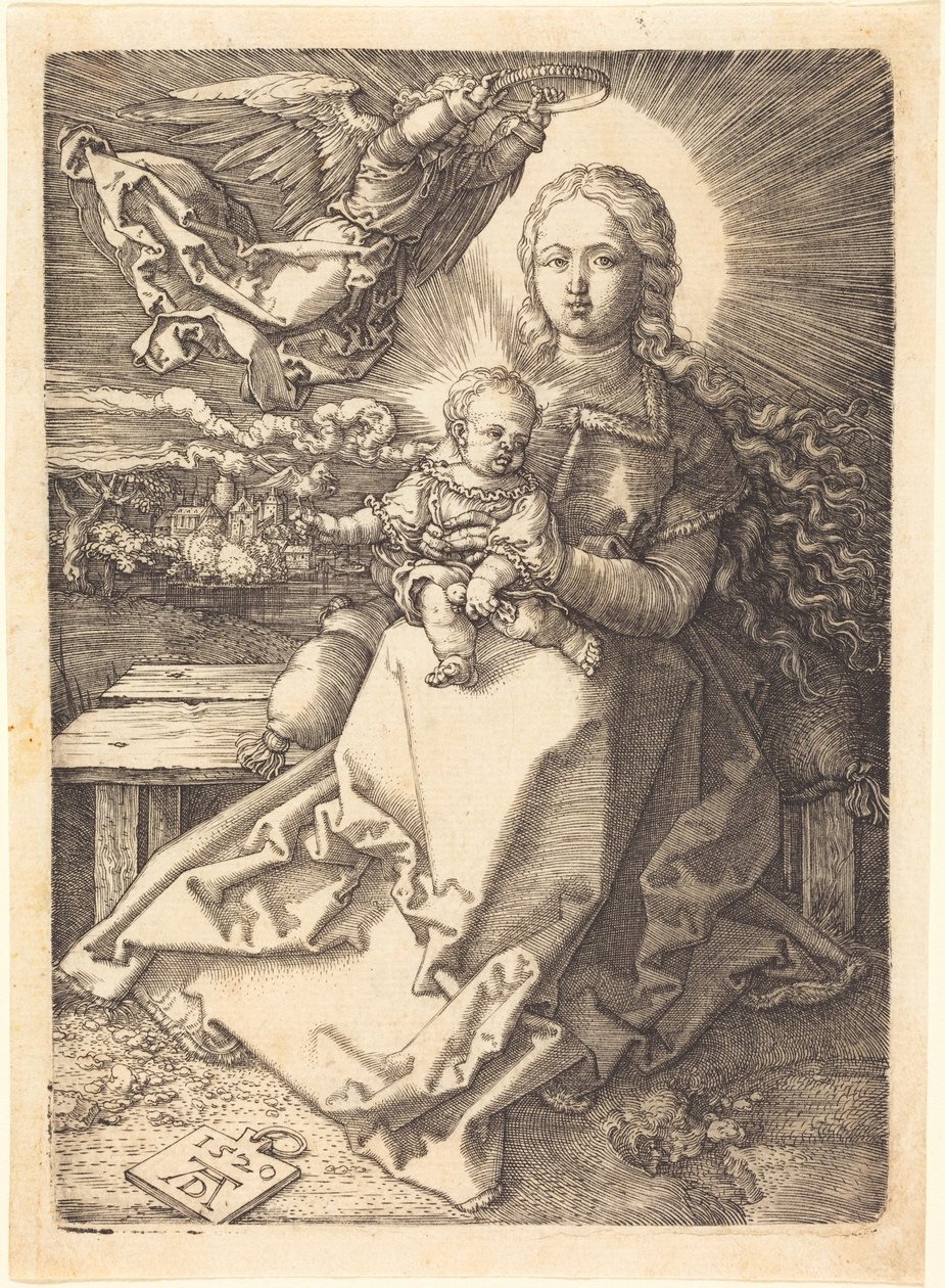 Yhden enkelin kruunaama Neitsyt ja lapsi tekijältä Albrecht Dürer