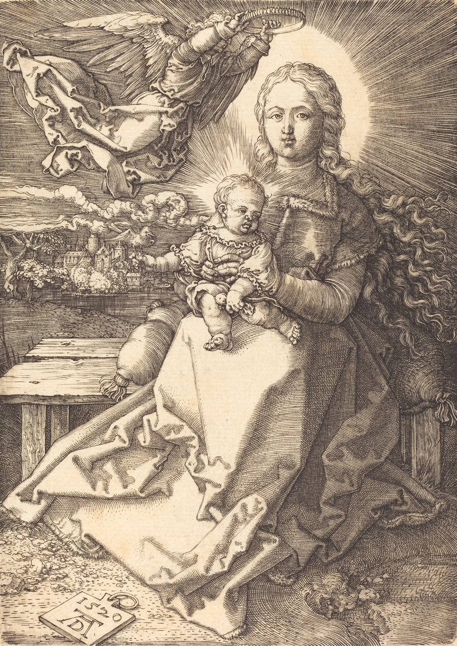 Neitsyt ja lapsi, jonka yksi enkeli kruunasi, 1520. tekijältä Albrecht Dürer