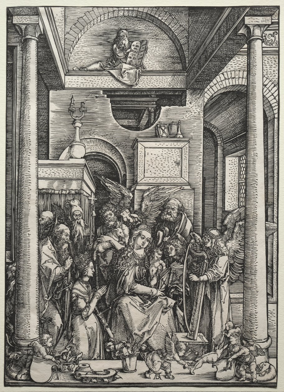 Neitsyt ja lapsi pyhien ja enkelien ympäröimänä tekijältä Albrecht Dürer