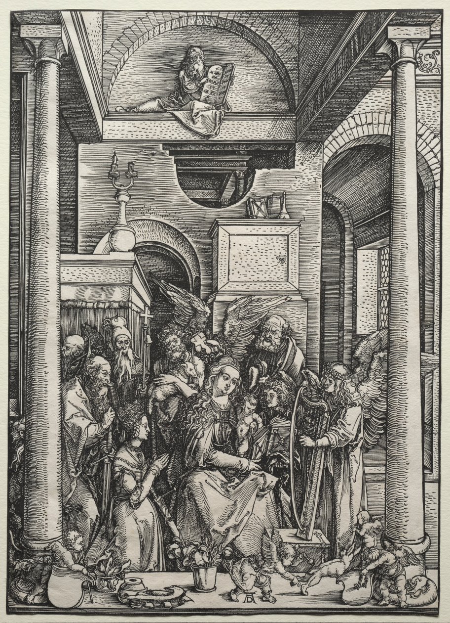 Neitsyt ja lapsi pyhien ja enkelien ympäröimänä, n. 1500-1502. tekijältä Albrecht Dürer