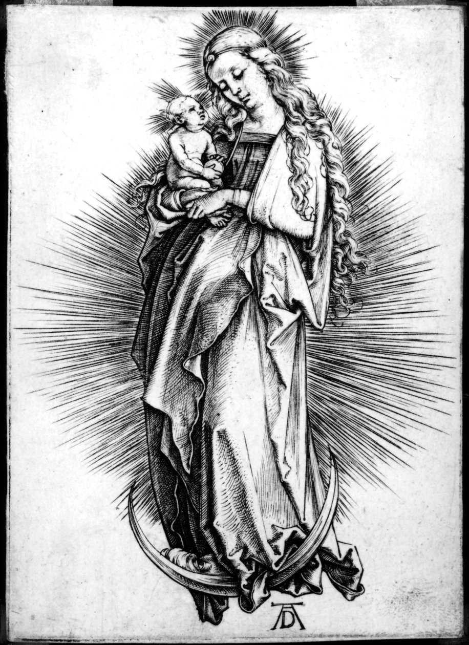 Neitsyt ja lapsi puolikuussa, 1499 tekijältä Albrecht Dürer