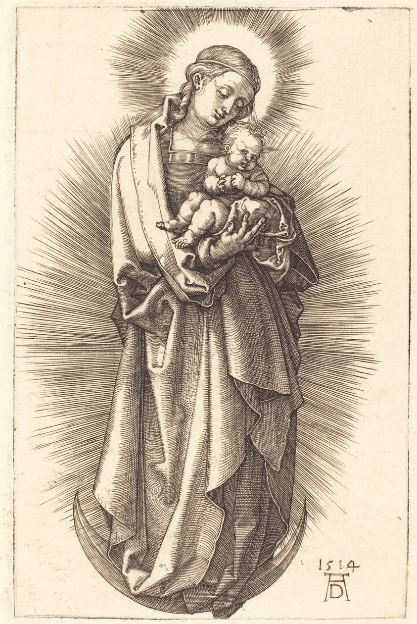 Neitsyt ja lapsi puolikuussa, jossa on diadeemi tekijältä Albrecht Dürer