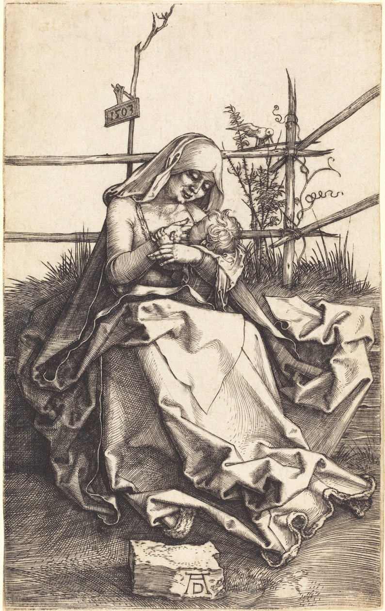 Neitsyt ja lapsi ruohopenkillä tekijältä Albrecht Dürer