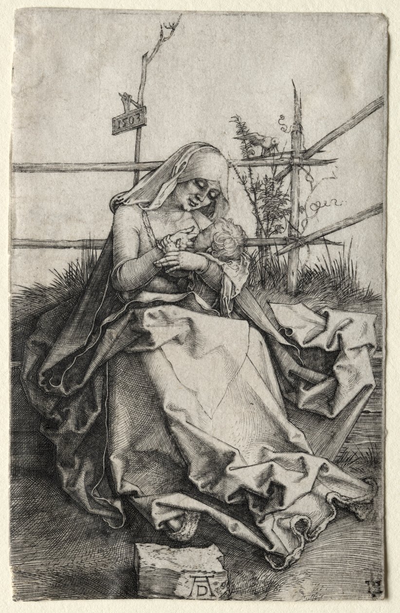 Neitsyt ja lapsi ruohopenkillä tekijältä Albrecht Dürer