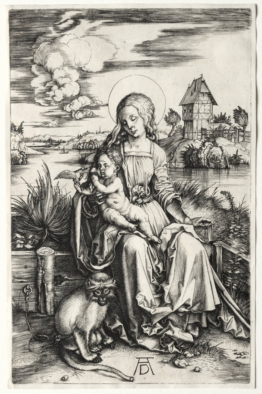 Neitsyt ja lapsi apinan kanssa tekijältä Albrecht Dürer