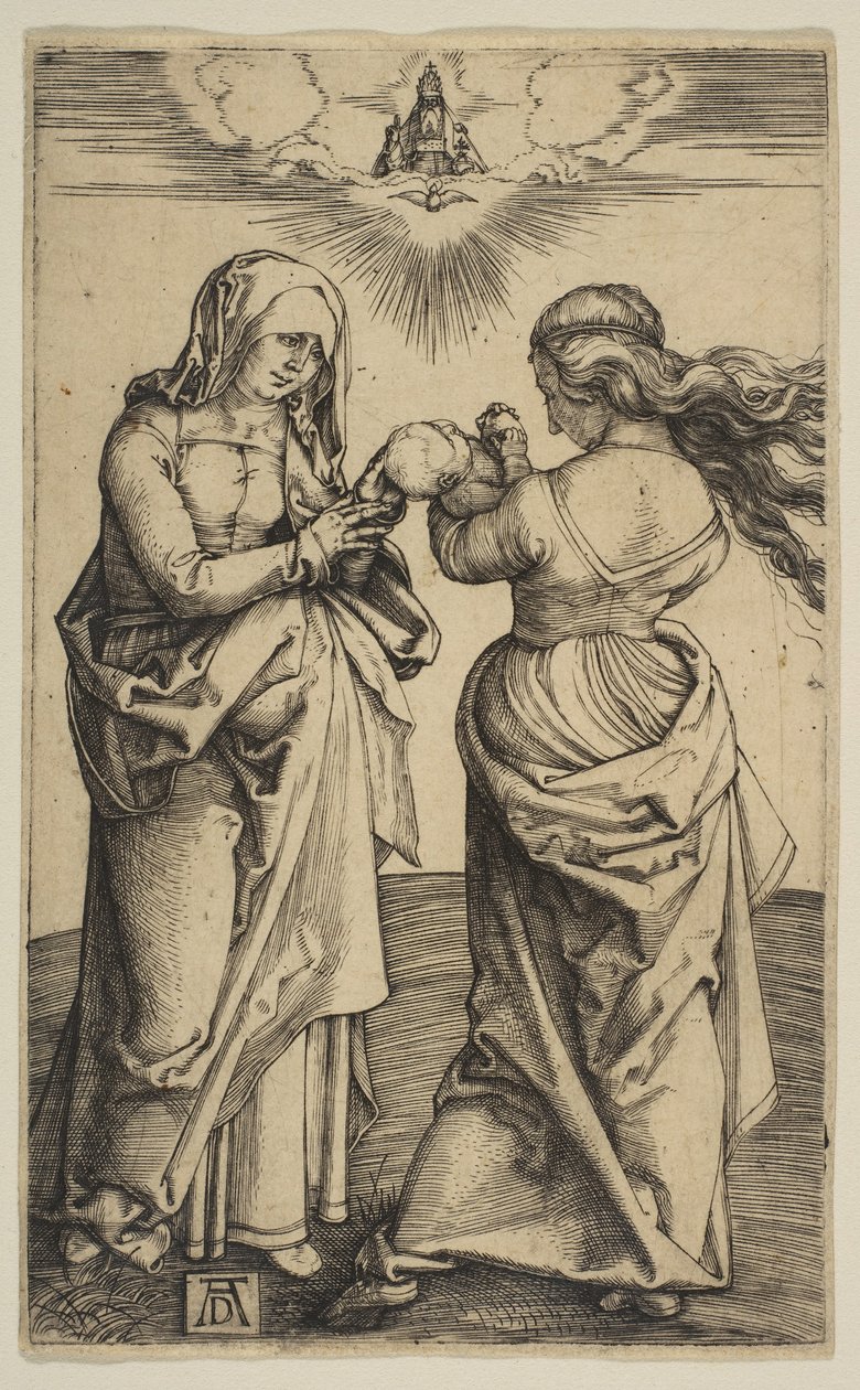 Neitsyt ja lapsi lapsen Kristuksen ja Pyhän Annan kanssa, n. 1500. tekijältä Albrecht Dürer