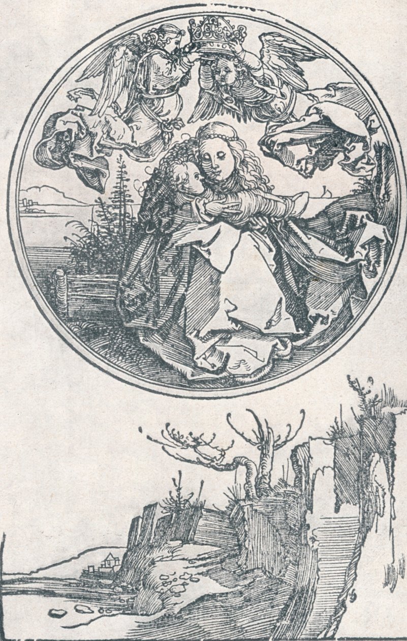 Kahden enkelin kruunaama Neitsyt, c1515 1906. tekijältä Albrecht Dürer