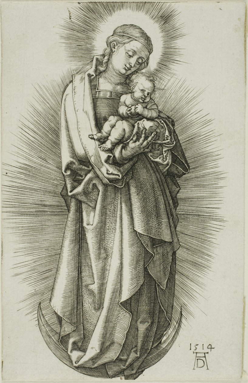 Neitsyt puolikuussa diadeemin kanssa tekijältä Albrecht Dürer