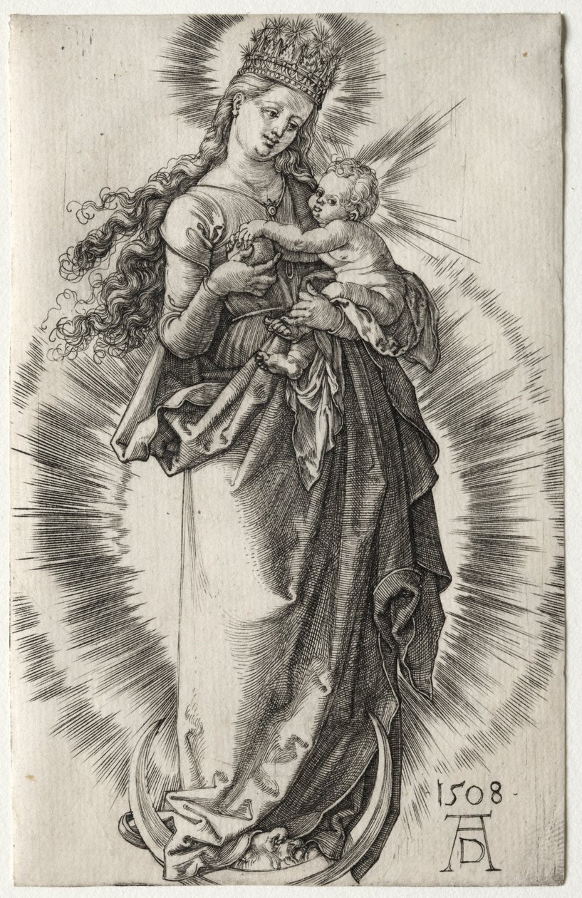 Neitsyt tähtikruunulla, 1508. tekijältä Albrecht Dürer