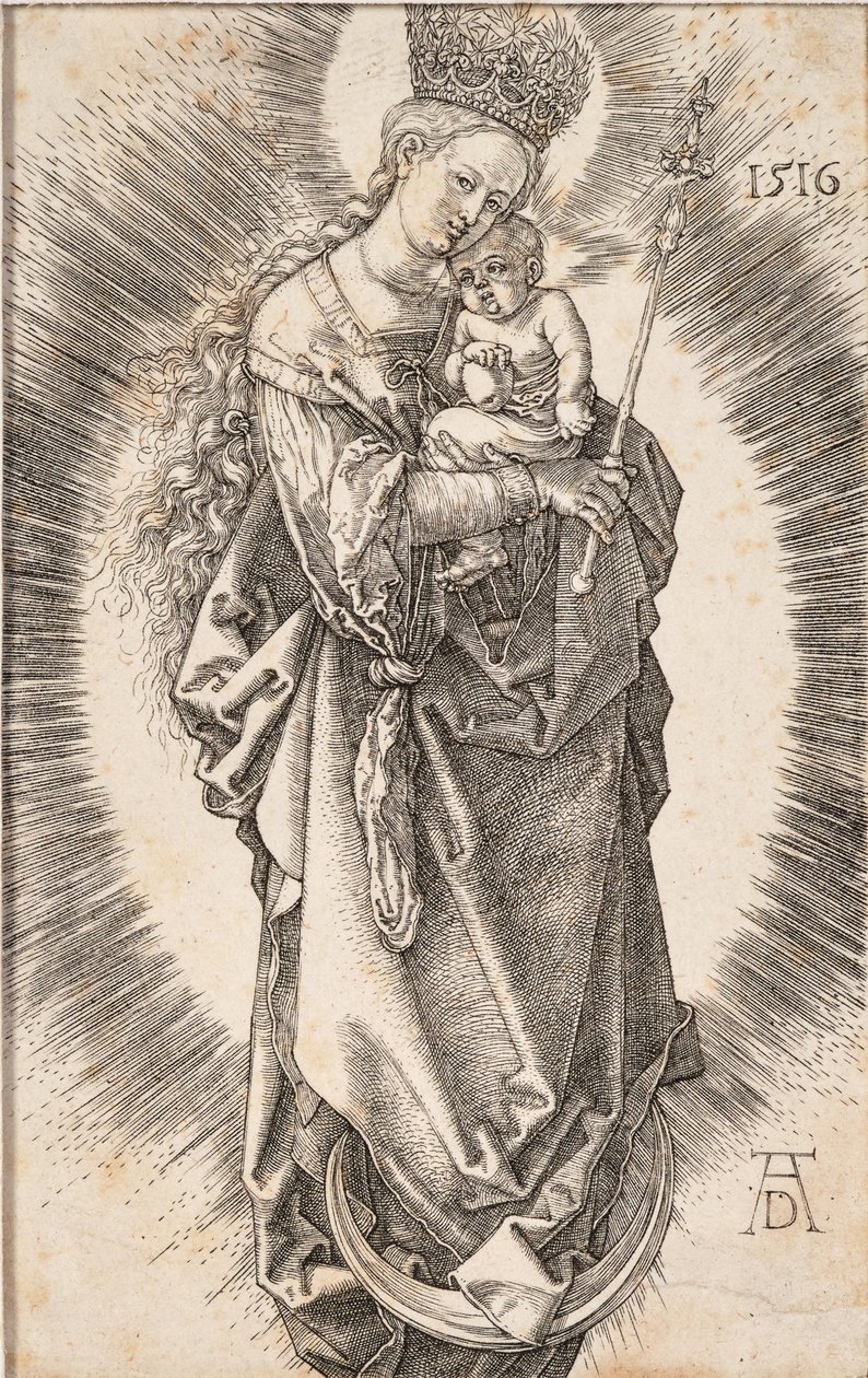 Neitsyt tähtikruunulla ja valtikalla, 1516. tekijältä Albrecht Dürer
