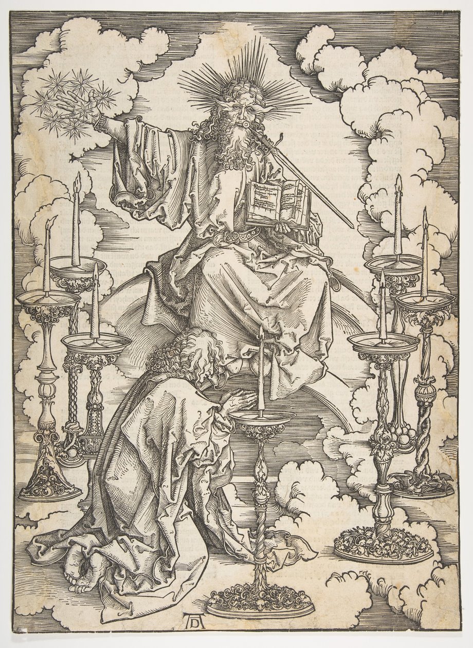 Seitsemän kynttilänjalan visio, The Apocalypse, saksankielinen painos 1498, n. 1498. tekijältä Albrecht Dürer