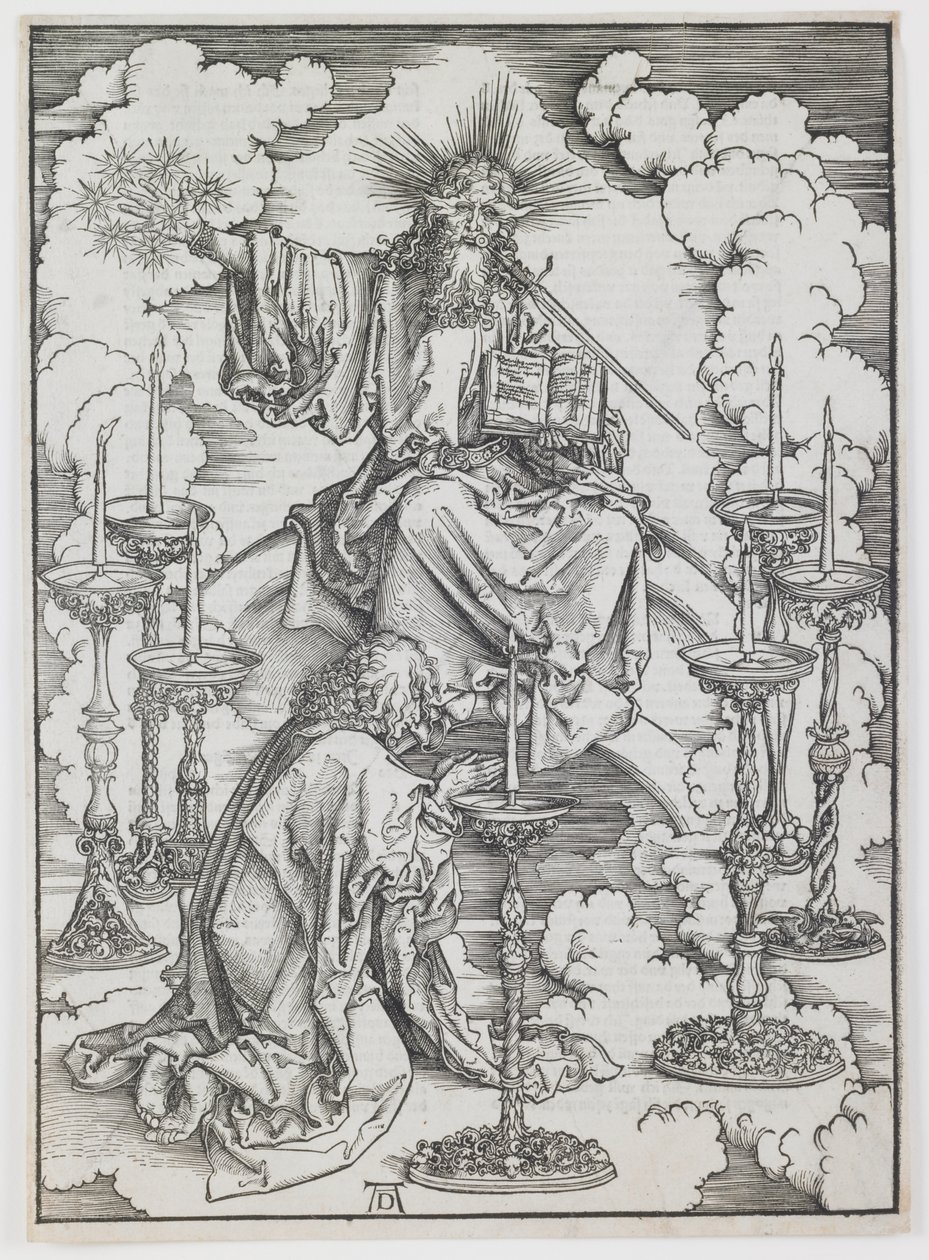 Seitsemän kynttilänjalan visio sarjasta "The Apocalypse" tekijältä Albrecht Dürer