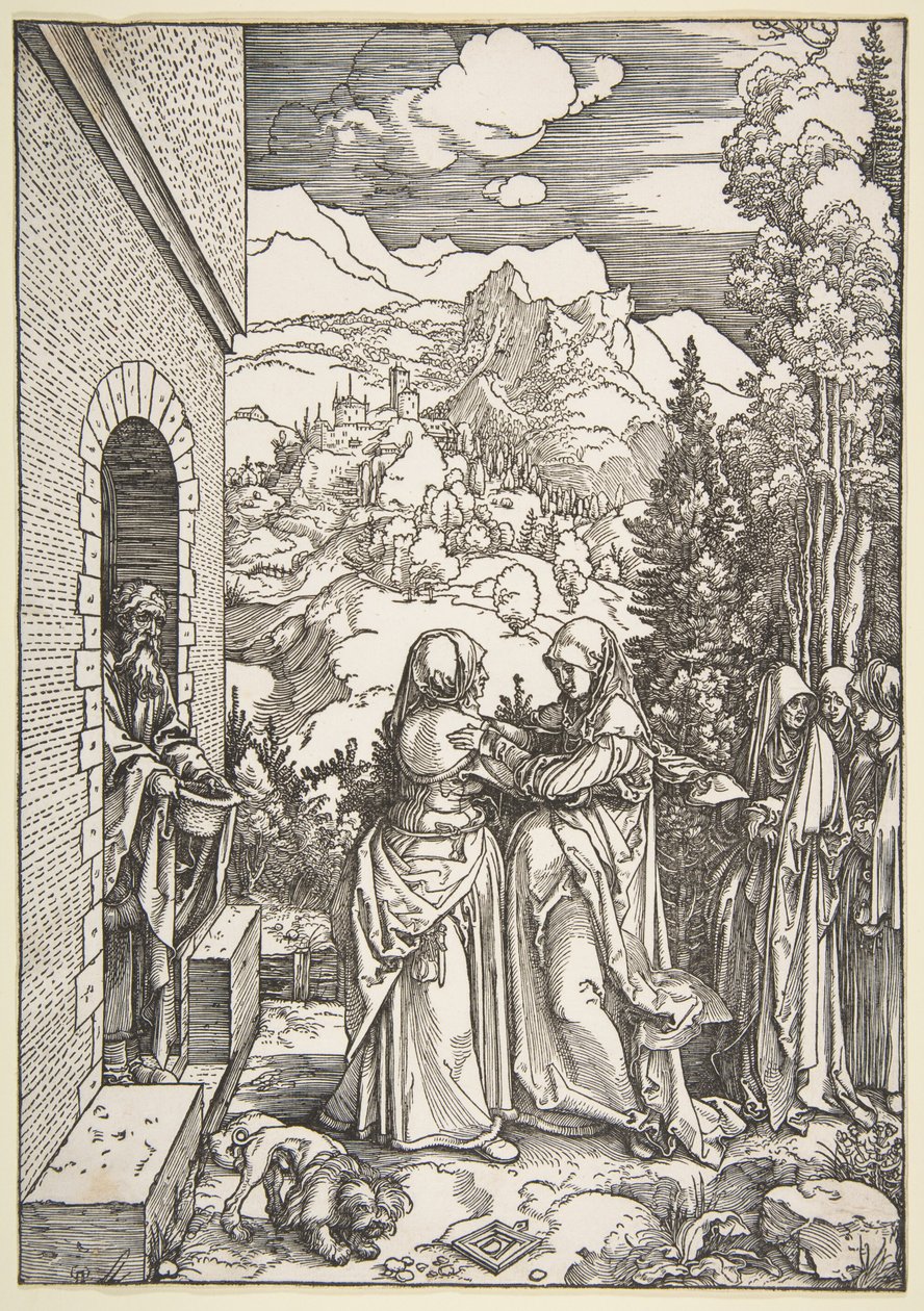 Marian ja Elisabetin kohtaaminen, sarjasta "Neitsyt Marian elämä" tekijältä Albrecht Dürer