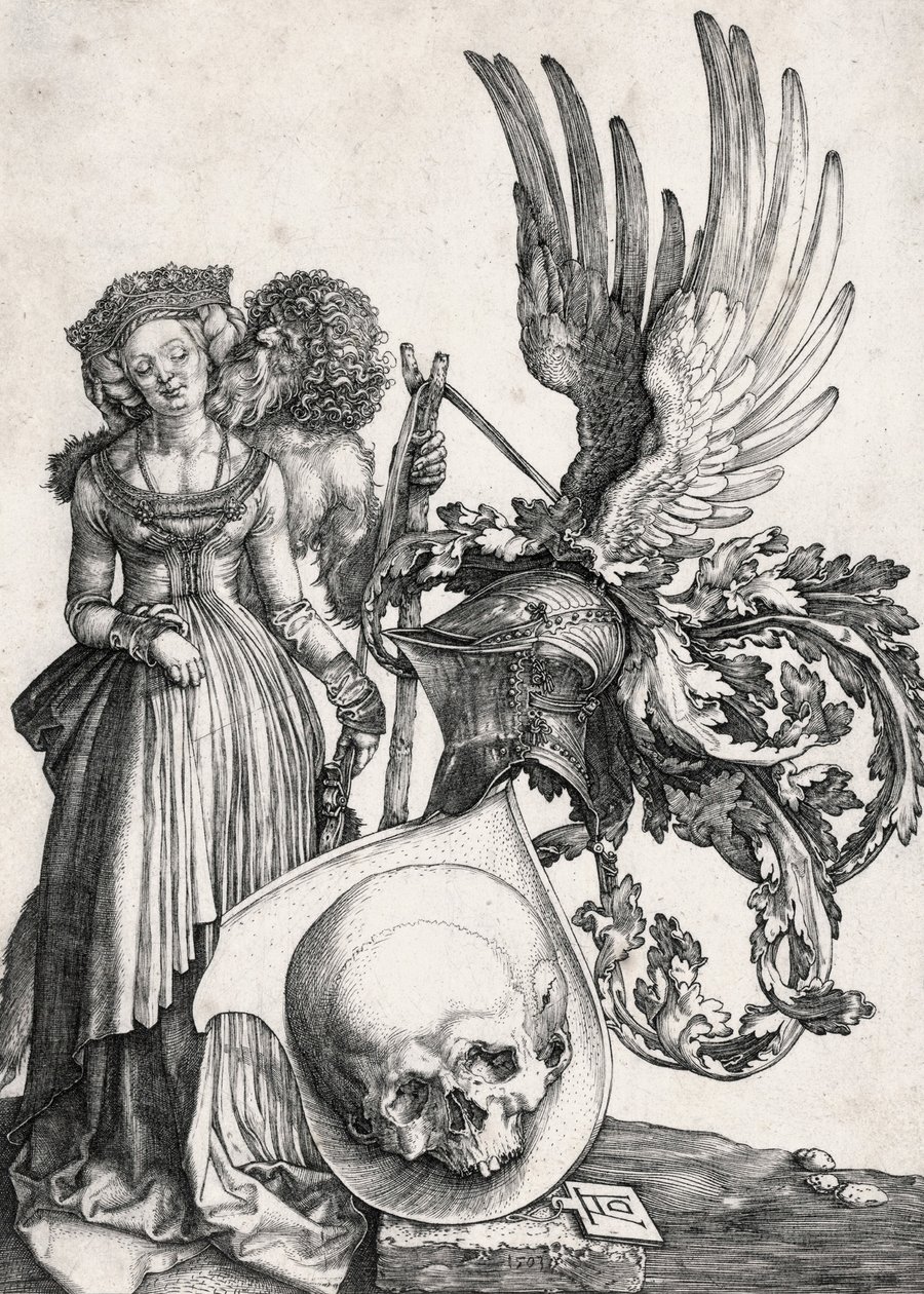 Vaakuna ja kallo, 1503. tekijältä Albrecht Dürer
