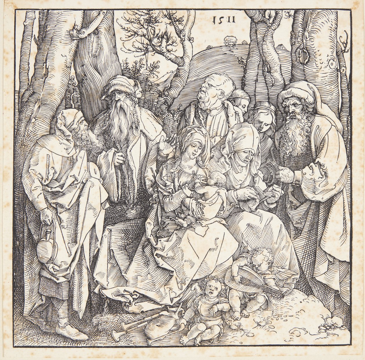 Pyhä sukulaisuus enkelien kanssa tekijältä Albrecht Dürer