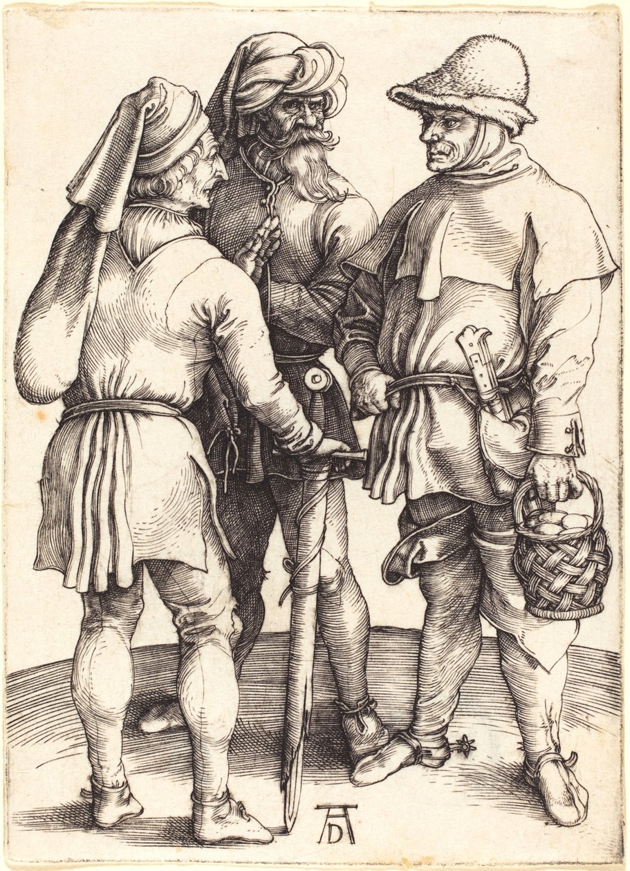 Kolme talonpoikaa keskustelussa tekijältä Albrecht Dürer