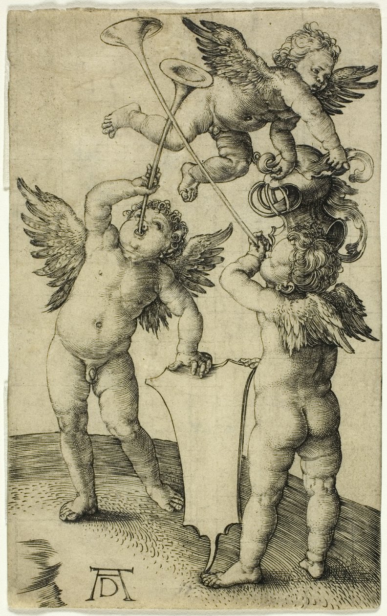Kolme puttia kilvellä ja kypärällä tekijältä Albrecht Dürer