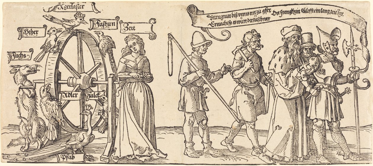 Aika ja kettu kääntävät onnenpyörää kaikentasoisten ihmisten kanssa oikealle tekijältä Albrecht Dürer