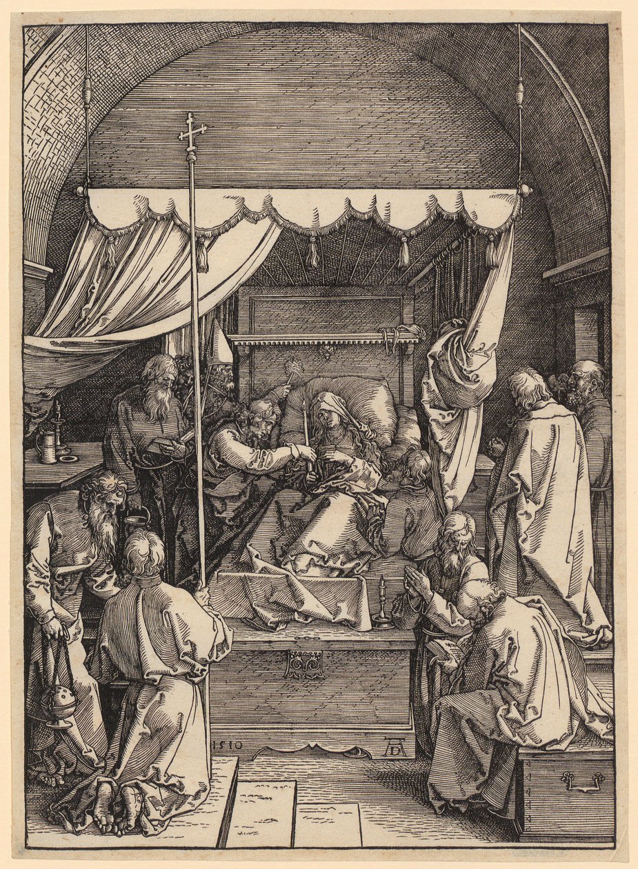Marian kuolema, lehti 18 sarjasta "Marian elämä" tekijältä Albrecht Dürer
