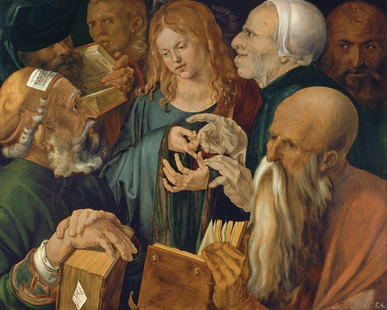 Kaksitoistavuotias Jeesus kirjanoppineiden keskellä tekijältä Albrecht Dürer