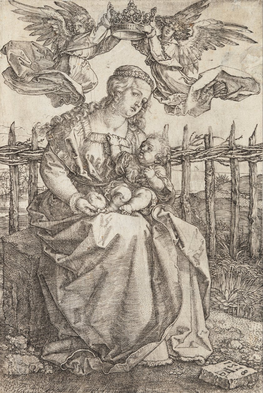 Neitsyt Maria kruunasi kaksi enkeliä tekijältä Albrecht Dürer