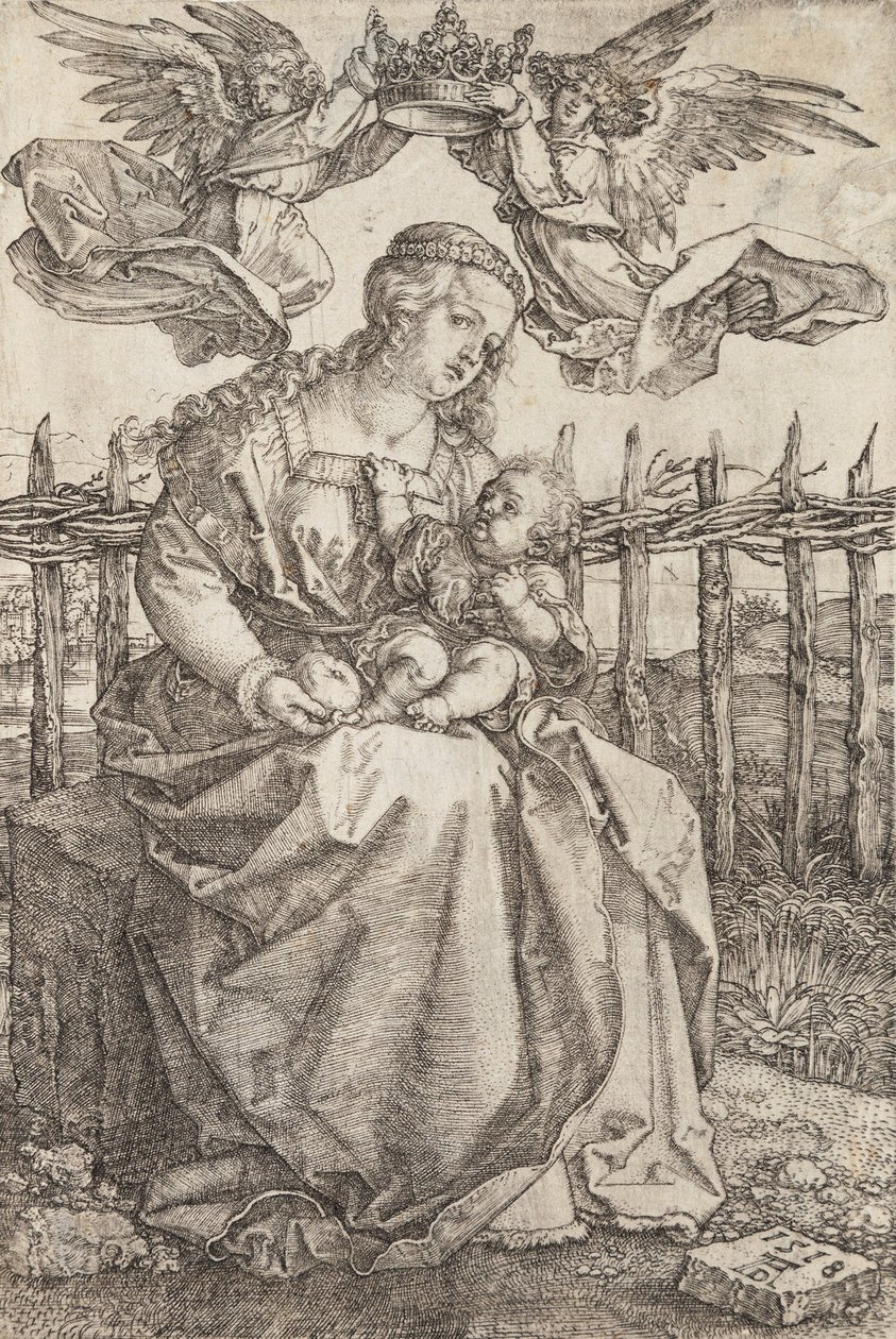 Neitsyt Marian kruunasi kaksi enkeliä, 1518 tekijältä Albrecht Dürer