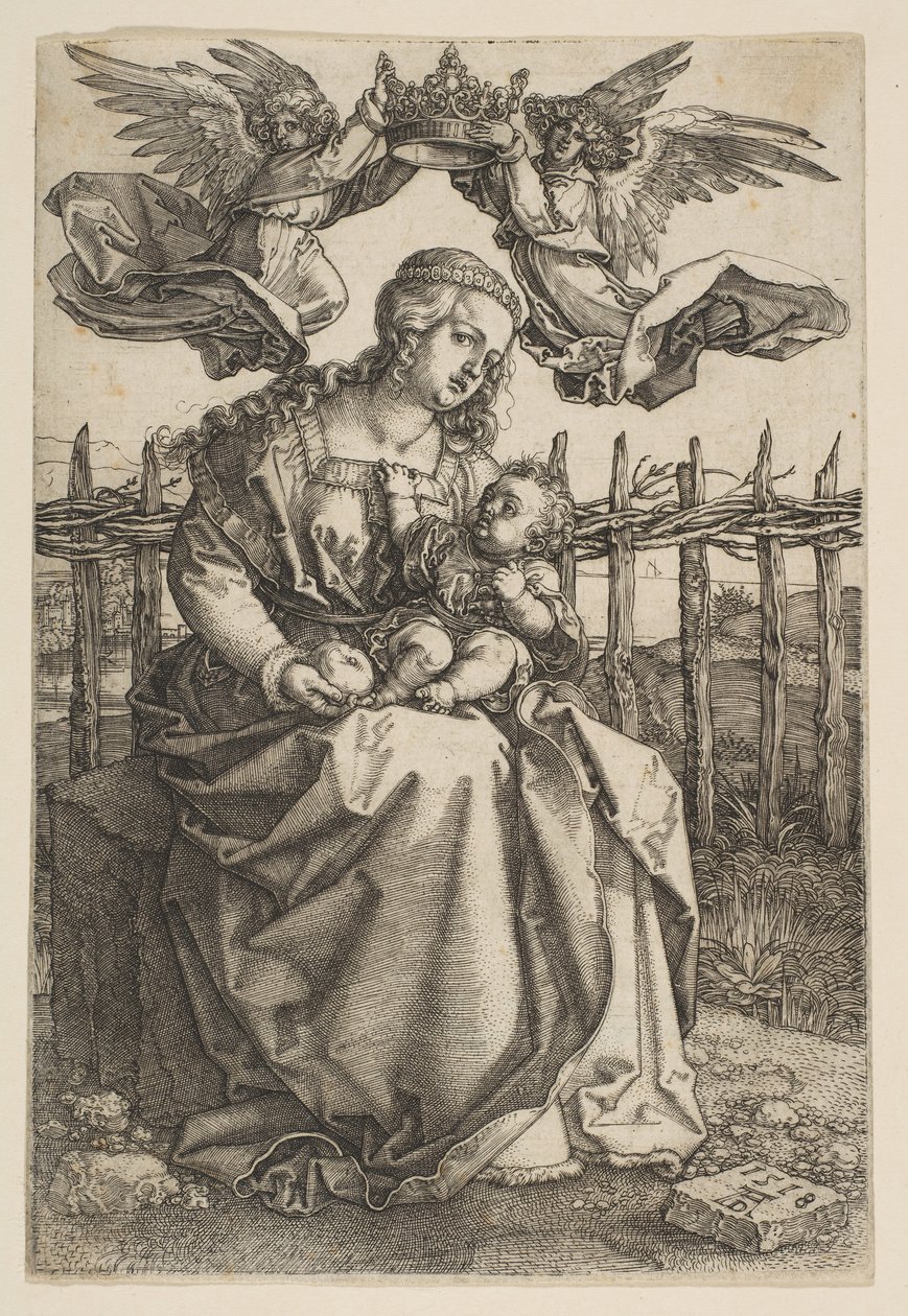 Kahden enkelin kruunaama neitsyt ja lapsi, 1518. tekijältä Albrecht Dürer