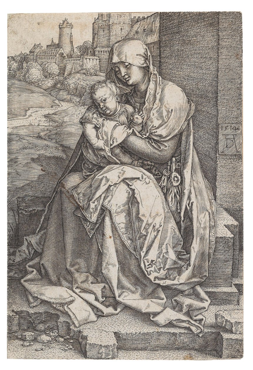 Neitsyt ja lapsi istuvat seinällä, 1514. tekijältä Albrecht Dürer