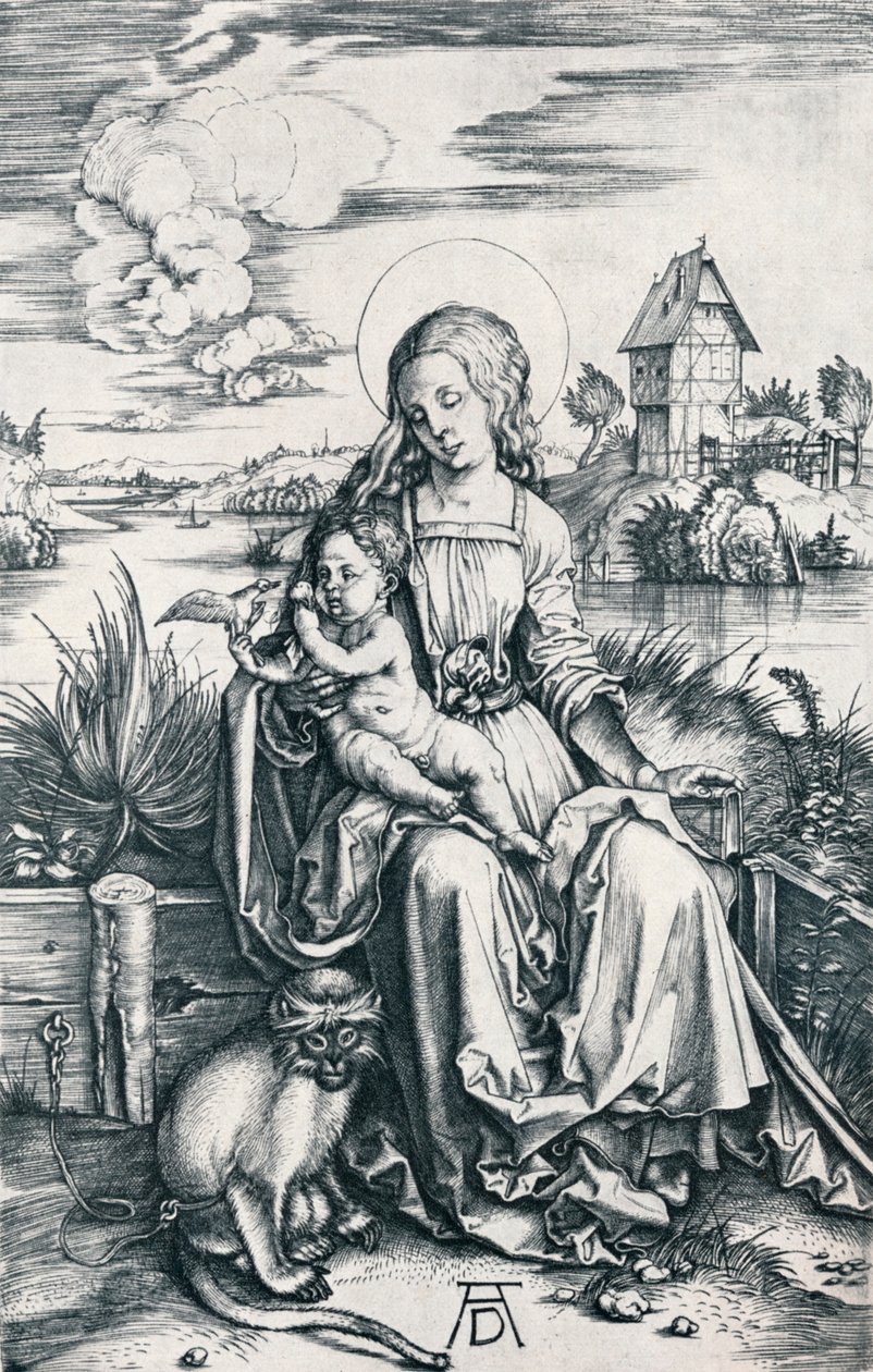 Neitsyt ja lapsi apinan kanssa, 1506 1906 tekijältä Albrecht Dürer