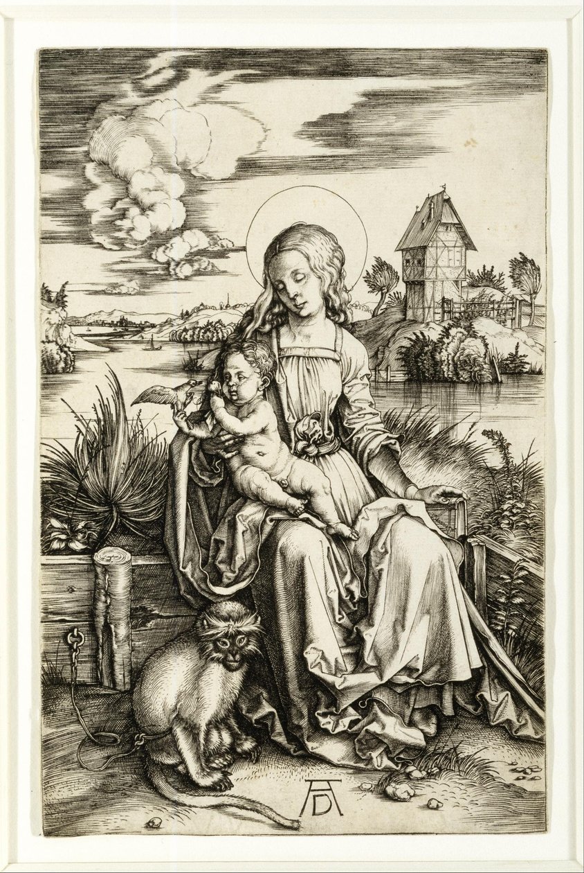 Neitsyt ja lapsi apinan kanssa tekijältä Albrecht Dürer