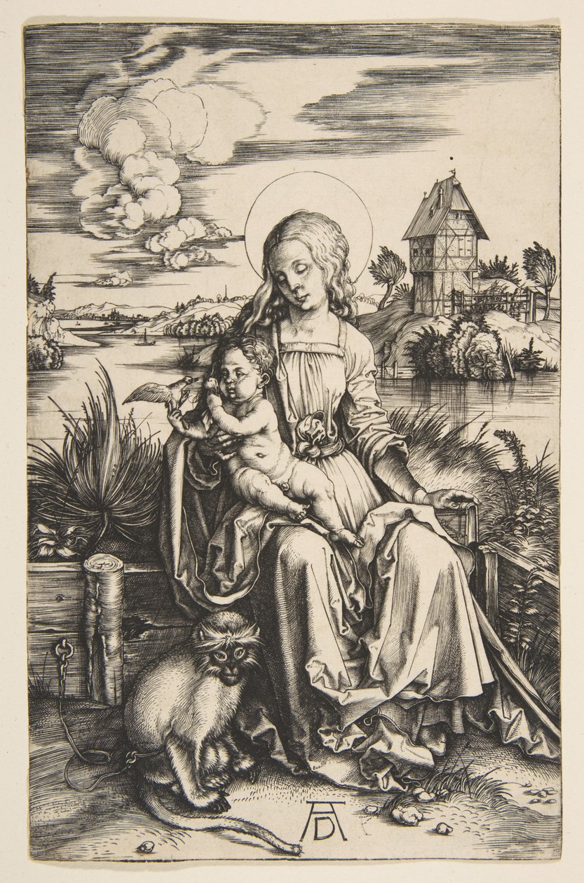 Neitsyt Maria ja lapsi apinan kanssa tekijältä Albrecht Dürer